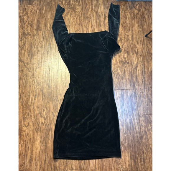 Y2K Abercrombie Black Velvet New Years NYE Cocktail Dress Long Sleeve Sz S Tall - Picture 3 of 6